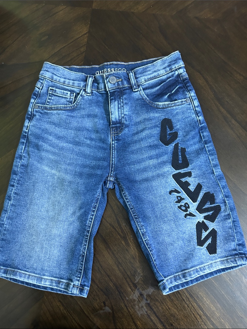 Guess Blue Denim Men's Logo Graphic Shorts